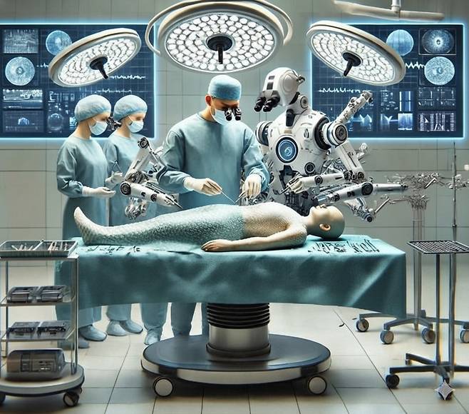 수술 보조 휴머노이드 로봇 참여하는 수술장면