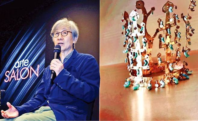 구본창 사진작가가 12일 한국경제신문사에서 열린 ‘아르떼 살롱-아티스트 토크’에서 ‘사물이 보물이 될 때’를 주제로 이야기하고 있다.  김범준 기자