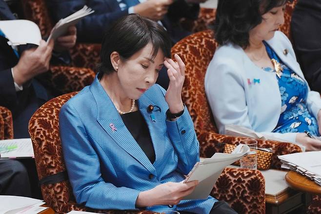 일본 다카이치 사나에 총리가 12일 도쿄 참의원(상원) 예산위원회에 참석해 있다. AFP연합뉴스