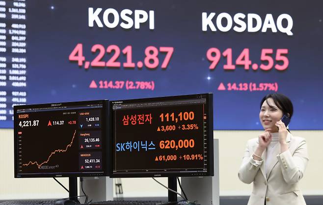 증권사들의 포트폴리오 차이가 올해 4분기 실적 격차를 가를 것이라는 전망이다. 사진은 지난 3일 코스피가 사상 최초로 4200선을 달성한 모습. /사진=뉴스1