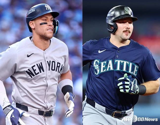 뉴욕 양키스 애런 저지(왼쪽)와 시애틀 매리너스 칼 롤리. /AFPBBNews=뉴스1