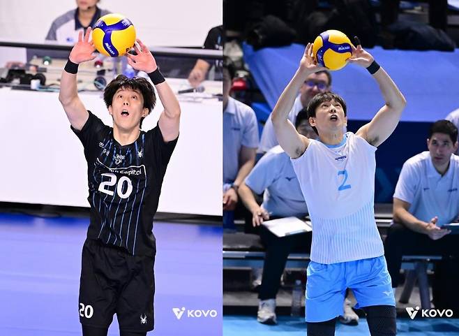 현대캐피탈 세터 이준협(왼쪽)과 대한항공 세터 한선수 [한국배구연맹 제공. 재판매 및 DB 금지]