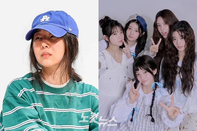 왼쪽부터 민희진 전 어도어 대표, 빌리프랩 소속 신인 걸그룹 아일릿. 박종민 기자/빌리프랩 제공