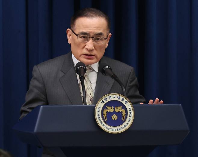 위성락 국가안보실장이 14일 서울 용산 대통령실 기자회견장에서&nbsp;이재명&nbsp;대통령의 한미 관세·안보 협상 '조인트 팩트시트'(공동 설명자료) 최종 합의 발표 후 질문에 답하고 있다. ⓒ연합뉴스