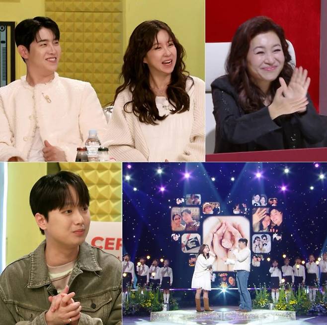 15일 방송되는 KBS2 ‘불후의 명곡-명사 특집 오은영 2부’에서 프로그램이 인연을 맺어준 은가은, 박현호 부부가 무대 위에서 최초로 임신 사실을 발표한다. 두 사람은 김동률의 ‘감사’를 부르던 중 2세의 초음파 영상을 공개했고, 성별이 공주님이라고 밝혔다. MC 이찬원은 눈물을 흘리며 축복을 전했고, 오은영 박사 역시 저출산 시대에 새 생명을 가진 것을 축하했다. 한편, 결혼 6개월 차인 부부는 박현호가 집안일을 너무 오래 한다는 고민을 털어놓으며 유쾌한 신혼 일화를 공개하기도 했다. 박현호는 아내의 화를 풀어주는 필살 애교를 선보여 현장을 웃음바다로 만들었다.