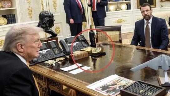 도널드 트럼프 미국 대통령이 최근 백악관 오벌오피스에서 스위스 기업인들과 면담하고 있다. 탁상 위에 놓인 황금 테두리 시계는 이날 기업인들로부터 선물 받은 롤렉스 시계로 알려졌다. /인스타그램