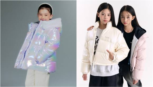 로엠걸즈 '오로라 패딩'(왼쪽)과 더데이걸 '힙해 다운' [사진=이랜드리테일]