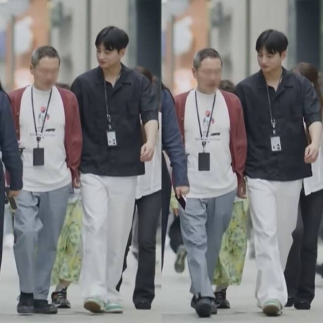 회사 동료들과 거리를 걷는 차은우의 동생 이동휘 씨 모습. tvN ‘유 퀴즈 온 더 블럭’ 방송 화면 캡처