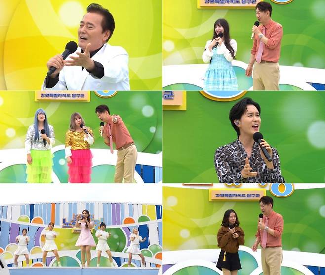 45년 전통의 KBS 1TV '전국노래자랑'이 16일 '강원특별자치도 양구군' 편을 방송한다. 양구레포츠공원에서 펼쳐진 이번 무대에는 예선을 통과한 16팀의 참가자들이 올라 실력을 겨룬다. 신유, 윤수현, 김혜연, 미스김, 김성환 등 화려한 초대가수 라인업이 축하 공연을 펼친다. 또한 인도네시아, 일본, 아제르바이잔 등 다국적 주민들이 참가해 국경을 넘은 노래 열정을 선보인다. MC 남희석은 참가자들의 무대에 하회탈 웃음으로 화답하며 현장 분위기를 이끌었다.