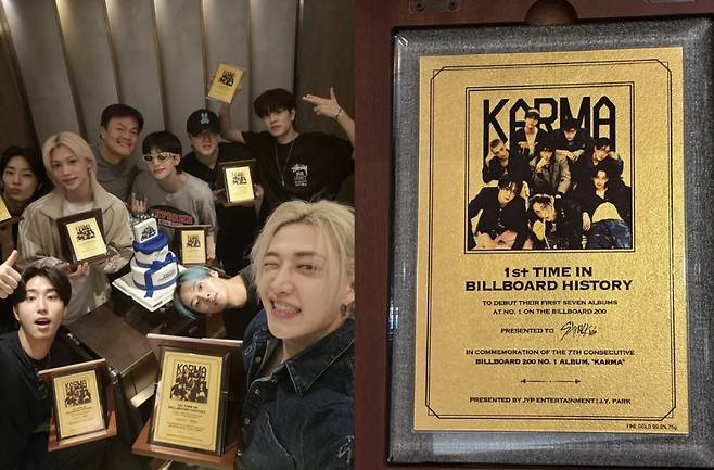 아이돌 그룹 스트레이 키즈가 소속사 JYP의 박진영 대표 프로듀서로부터 받은 '금 액자'를 평생 간직하겠다고 밝혔다./사진=스트레이 키즈 공식 SNS