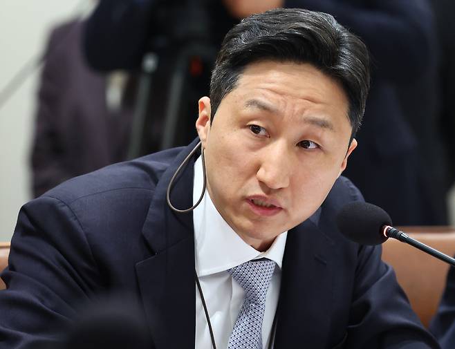 정기선 HD현대 회장이 16일 용산 대통령실에서 열린 한미 관세협상 후속 민관 합동회의에서 발언하고 있다. [연합]