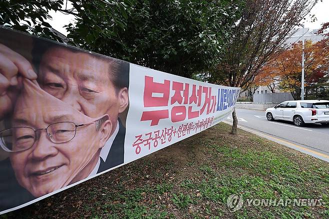 광주 도심에 걸린 '부정선거' 정당 현수막 (광주=연합뉴스) 김혜인 기자 = 지난 12일 광주 서구 치평동 한 도로변에 부정선거 내용이 담긴 정당 현수막이 게시돼있다. 2025.11.13 in@yna.co.kr