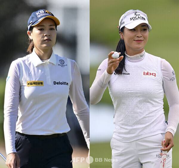 2025년 미국여자프로골프(LPGA) 투어 '안니카 드리븐 바이 게인브리지 앳 펠리컨'에 출전한 전인지 프로가 최종라운드에서 경기하는 모습이다. 그리고 함께 출전한 윤이나 프로. 사진제공=ⓒAFPBBNews = News1 (사진을 무단으로 사용하지 마십시오.)