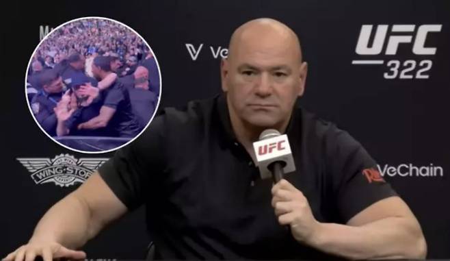 데이나 화이트 UFC 회장이 UFC 322에서 난투극을 벌인 딜런 데니스를 향해 UFC 행사 참석 영구 금지란 엄벌을 내렸다. 사진=스포츠 바이블