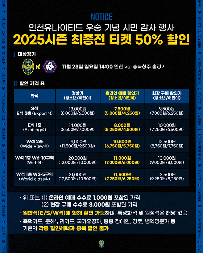 인천이 리그 최종전 티켓 50% 할인 이벤트를 진행한다. 인천 유나이티드 제공