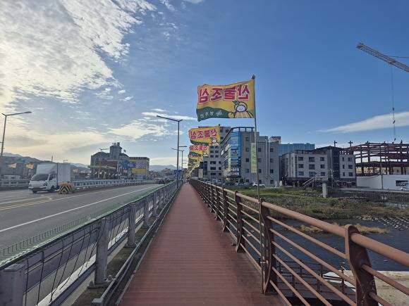 성주읍내에 설치된 산불조심 깃발 [사진=성주군]