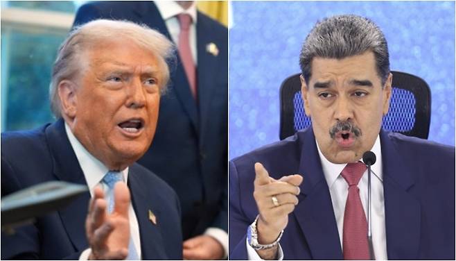 17일(현지시간) 도널드 트럼프 미국 대통령(왼쪽)이 니콜라스 마두로 베네수엘라 대통령과 대화하겠다는 뜻을 밝혔다. /AP=뉴시스