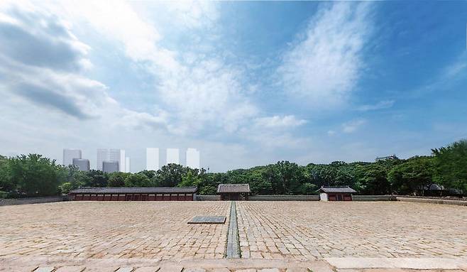 [서울=뉴시스]사진2_종묘 정전 상월대에서 세운지구를 바라본 시뮬레이션(사업시행계획 인가 완료된 구역 추가). 2025.11.18. (자료=서울시 제공)  *재판매 및 DB 금지