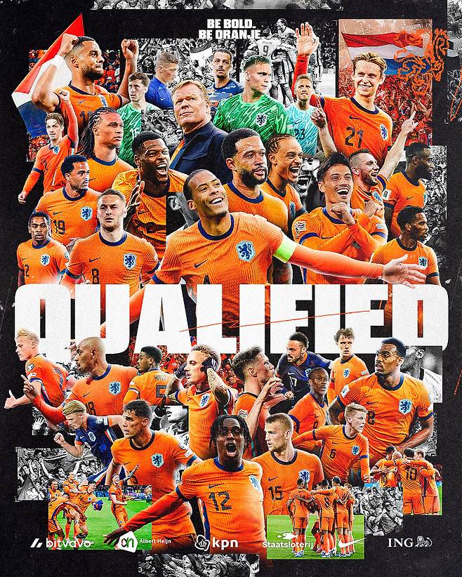 2026 국제축구연맹(FIFA) 북중미 월드컵 본선 진출을 확정한 네덜란드 축구대표팀. /사진=네덜란드축구협회 SNS 캡처
