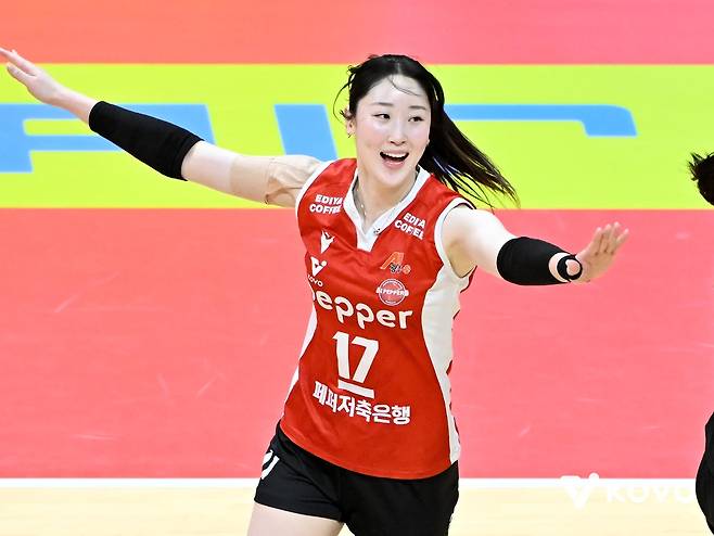 득점 후 기뻐하는 페퍼저축은행의 고예림 [한국배구연맹 제공. 재판매 및 DB 금지]