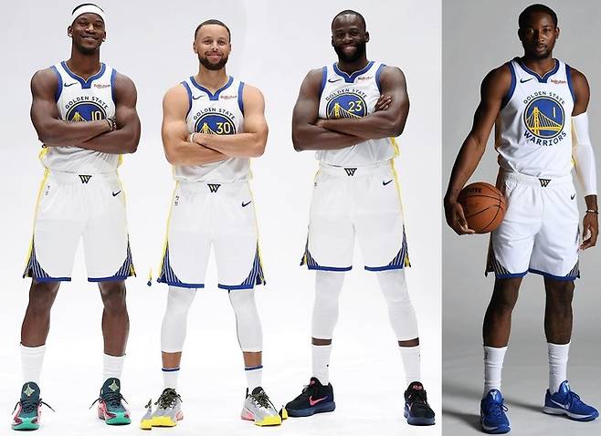 (왼쪽부터) 지미 버틀러, 스테픈 커리, 드레이먼드 그린, 조나단 쿠밍가