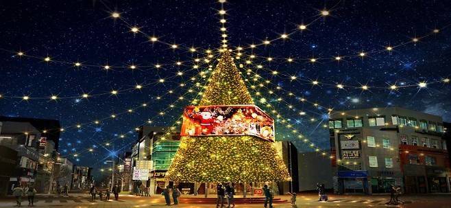 다음 달 부산 중구 시티스폿 앞에 조성될 대형 미디어 트리의 모습을 담은 조감도. 부산 중구 제공