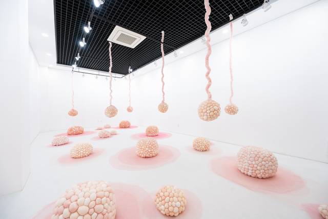 김은정, Aul(아울), 2024, 라이크라, 폴리 필, 자이언트 얀, 실크, 튤, 가변크기