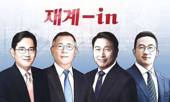 (왼쪽부터) 이재용 삼성전자 회장, 정의선 현대차그룹 회장, 최태원SK그룹 회장, 구광모LG회장 ⓒ데일리안 박진희 그래픽디자이너