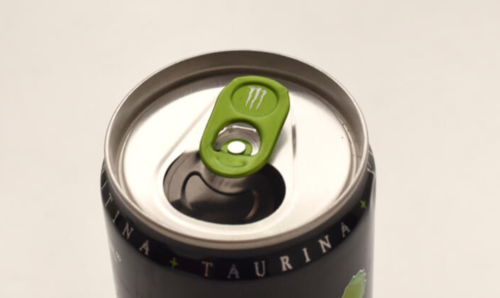 모든 캔 음료 뚜껑에 캔 고리가 있는 것은 아니다. 고카페인 에너지 음료 몬스터 에너지의 뚜껑에는 캔 고리가 없다. [몬스터 베버리지]