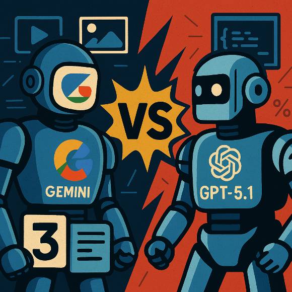 구글 제미나이3와 오픈AI GPT-5.1의 대결이라는 프롬프트로 챗GPT가 제작한 이미지. [사진=챗GPT 제작]