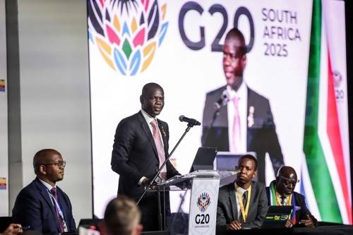G20 미디어센터 방문한 로널드 라몰라 남아공 국제관계협력부(외무부) 장관 [AFP=연합뉴스]