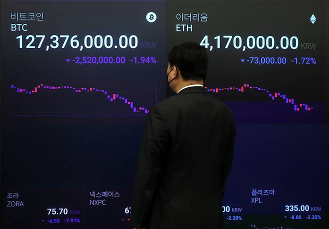 지난 22일 서울 강남구에 있는 업비트 고객센터 전광판./뉴스1