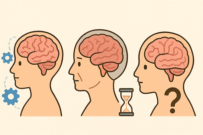 뇌 발달 단계, 뇌의 노화, 뇌의 비밀 키워드로 생성AI가 그린 그림. [챗GPT]