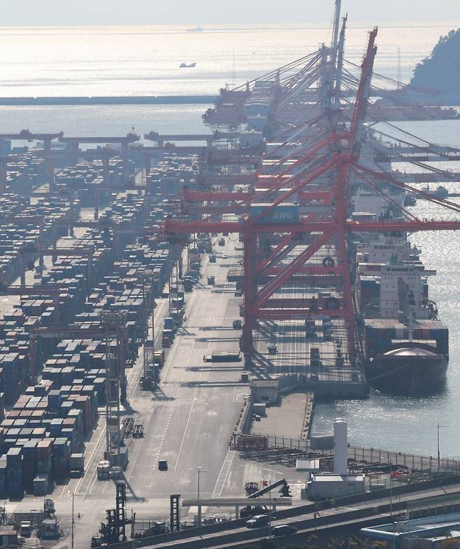 부산 남구 신선대부두에 수출입 화물이 쌓여있다. (사진= 연합뉴스)