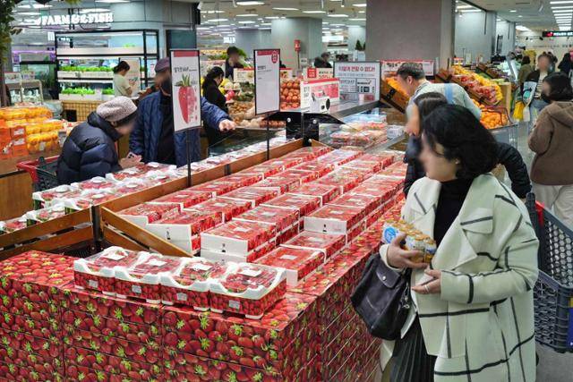 롯데마트 제타플렉스 잠실점에서 시민들이 올해 출시된 딸기를 살펴보고 있다. 롯데마트 제공