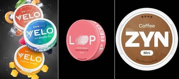 해외에서 판매 중인 니코틴 파우치 제품. BAT로스만스의 'VELO', ASF의 'LOOP', 필립모리스 인터내셔널의 'Zyn'(왼쪽부터). [사진=각 사]