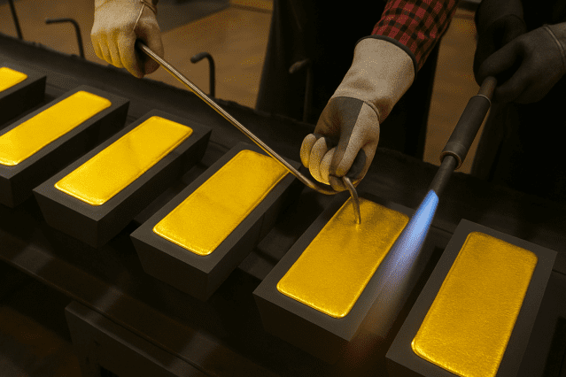 채굴된 금을 금괴로 만드는 모습을 상상한 이미지 (사진=챗GPT로 생성)