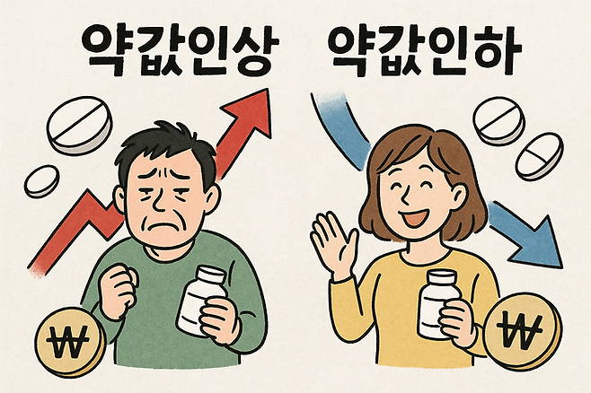 약 가격 인상과 인하에 엇갈린 희비를 키워드로 생성AI가 그린 그림. [챗GPT]