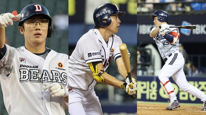 두산 베어스가 한 시즌 최다 지출을 기록했다. 사진은 (왼쪽부터)두산에서 활약한 허경민과 정수빈, 양의지의 모습. /사진=뉴스1