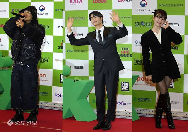 제7회 대전특수영상영화제(7th Daejeon Special FX Festival) 'DFX OTT어워즈'가  11월 28일 대전 ICC호텔에서 열린 가운데 시상식에 참석한 배우들이 포토라안 앞에서 포즈를 취하고 있다.(왼쪽부터)양동근, 김선빈, 현승희