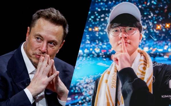 AI와 인간의 LoL 대결을 제안한 머스크(왼쪽)와 T1 미드라이너 '페이커' 이상혁  /사진=로이터 연합뉴스, 라이엇게임즈 제공
