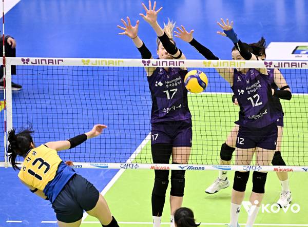 흥국생명은 현대건설의 공격을 효과적으로 막아냈다. 사진 제공= KOVO