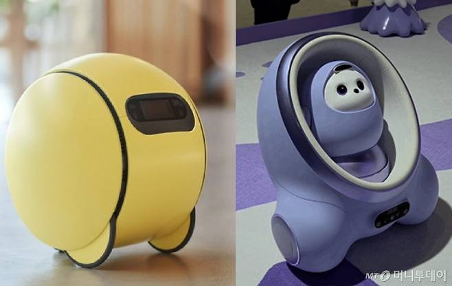 삼성전자의 AI 컴패니언 로봇 '볼리'(Ballie·왼쪽)와 중국 TCL의 AI 집사로봇 '에이미'(AiME·오른쪽)./사진=삼성전자, 최지은 기자