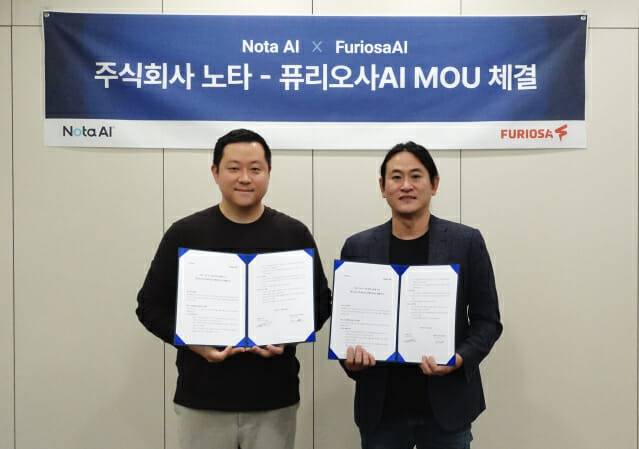 채명수 노타 대표(왼쪽)와 백준호 퓨리오사AI 대표. (사진=노타)