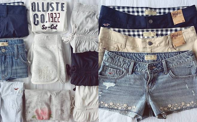 홀리스터의 ‘Y2K 아이코닉 컬렉션’. 2000년대 초기 유행했던 짧은 기장의 청바지나 기모 추리닝 등을 재출시했다. 홀리스터 인스타 갈무리