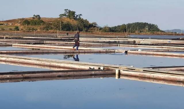 전라남도 신안군의 한 염전에서 염전 종사자가 작업을 하고 있다. 장현은 기자 mix@hani.co.kr