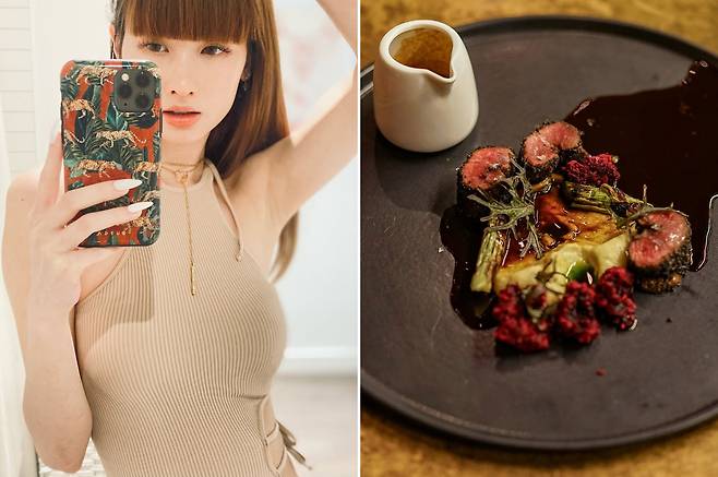 페기 청(왼쪽)이 SNS에 올린 고급 식당 음식. 페기 청 인스타그램 캡처