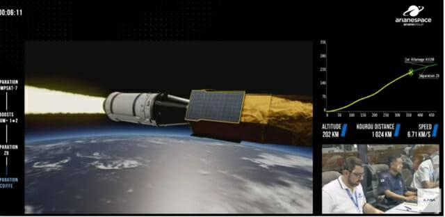 베가-C에서 페어링이 떨어져 나간 모습. 발사후 6분 11초가 지났다. (사진=아리안스페이스)