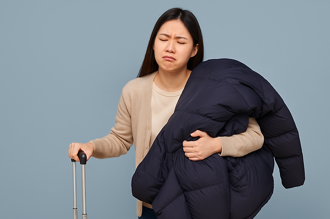 겨울 외투가 짐이 되는 여행객들을 위한 ‘코트룸’ 보관 서비스가 등장했다. 인천공항에서 최대 5일간 무료로 맡길 수 있다. 생성형 ai 제작
