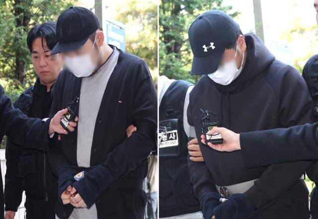 인천 한 아파트 지하 주차장에서 구독자 100만 명을 보유한 유명 게임 유튜버 '수탉(31·본명 고진호)'을 납치하고 살해하려 한 혐의를 받는 20, 30대 남성 2명이 지난달 29일 구속 전 피의자 심문(영장실질심사)에 출석하기 위해 인천지법에 들어서고 있다. 연합뉴스